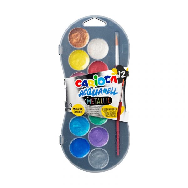 CARIOCA Acquarell Metallic, кутия водни бои, 12 цвята