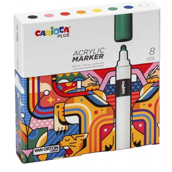CARIOCA PLUS: VAN ORTON, Комплект акрилни маркери 2.0 mm, 8 цвята