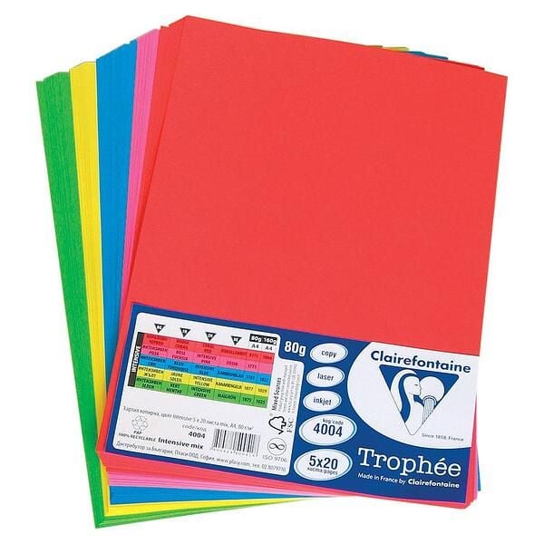 Цветна копирна хартия Clairefontaine. А4, 100 листа, 80 г/м2