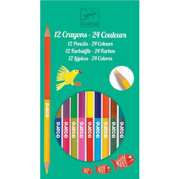 Двуцветни моливи 12 броя 24 цвята. /DJ09758/, “Djeco“