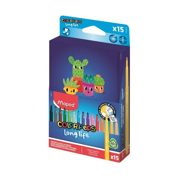 Флумастери Maped Color Peps Long Life, 15 цвята