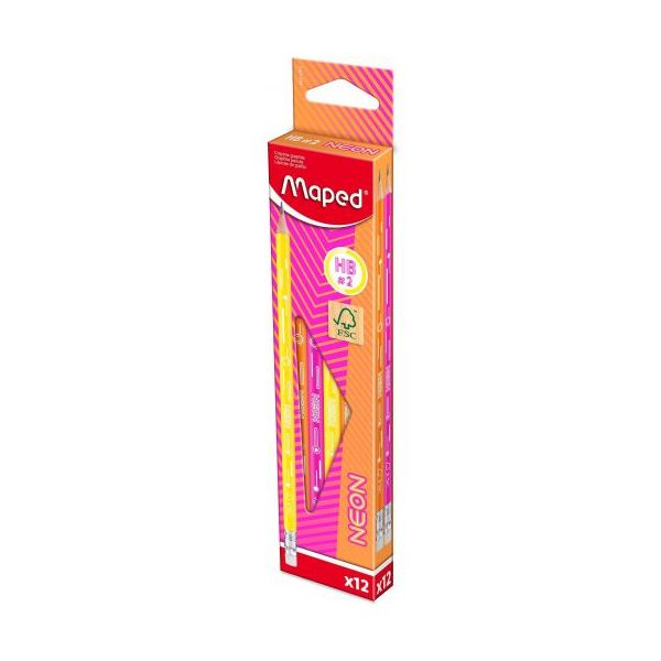 Комплект Maped Neon графитни моливи HB с гума, 12 броя