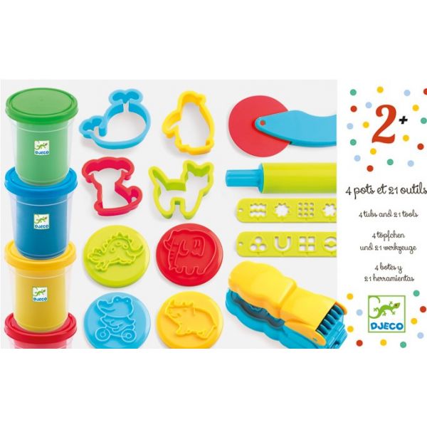 Комплект пластилин 4 цвята и форми. Възраст: 2+ год. /DJ09755/, “Djeco“