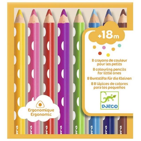 Моливи за оцветяване за най-малките. 8 бр. Възраст: +18 месеца. /DJ09004/, “Djeco“