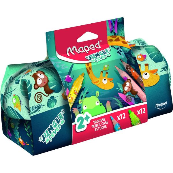 Несесер Maped Jungle Fever с 12 цв. флумастери Jumbo + 12 цв. моливи