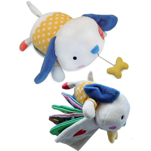 Куче с играчка. Мека шумоляща жужаща книга