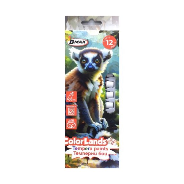 Бои в тубички B-Max Color Lands, 12 цвята x 6 ml