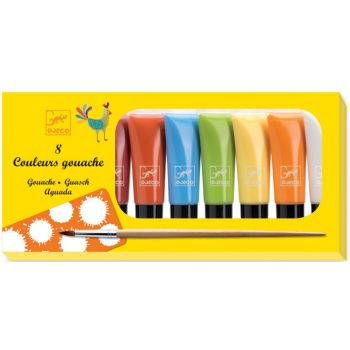 Гваш бои за оцветяване в туби класически цветове. 8 цвята. Възраст: 6+ год. /DJ09746/, “Djeco“