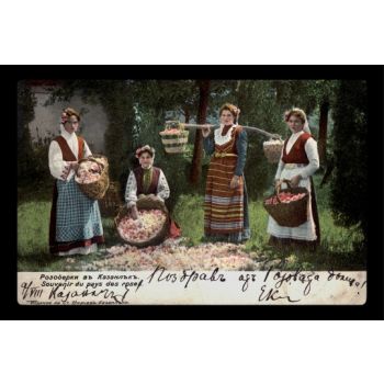 Картичка Розоберки - Казанлък / Women with baskets of rose petals - Kazanlak