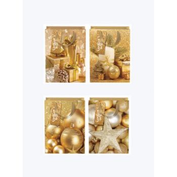 Подаръчни торбички Коледна Gold 26x32x12.5 см 4 дизайна