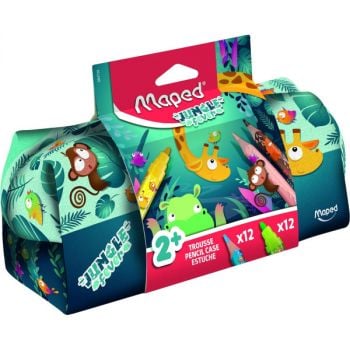Несесер Maped Jungle Fever с 12 цв. флумастери Jumbo + 12 цв. моливи