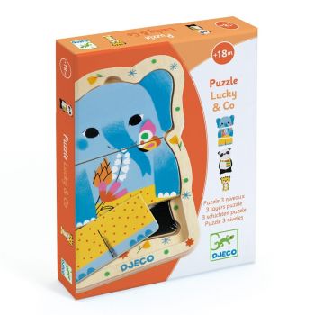 Пъзел дървен на 3 нива Lucky & Co. Възраст: +18 месеца. /DJ01488/, “Djeco“