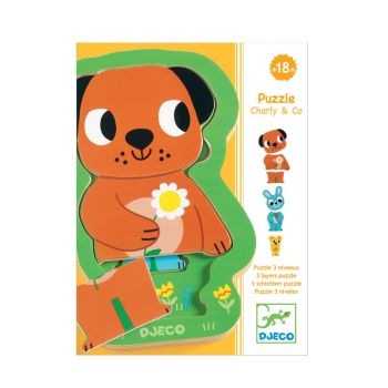 Пъзел дървен на 3 нива Charly & Co. Възраст: +18 месеца. /DJ01487/, “Djeco“